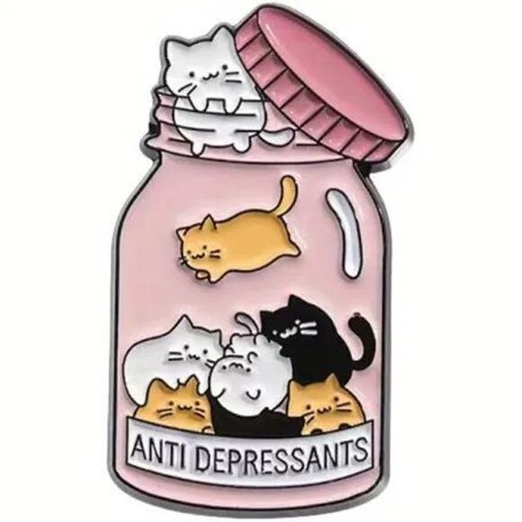 "Antidepressnts" kitties in a bottle enamel pin Cat kitty NEW - Picture 1 of 2